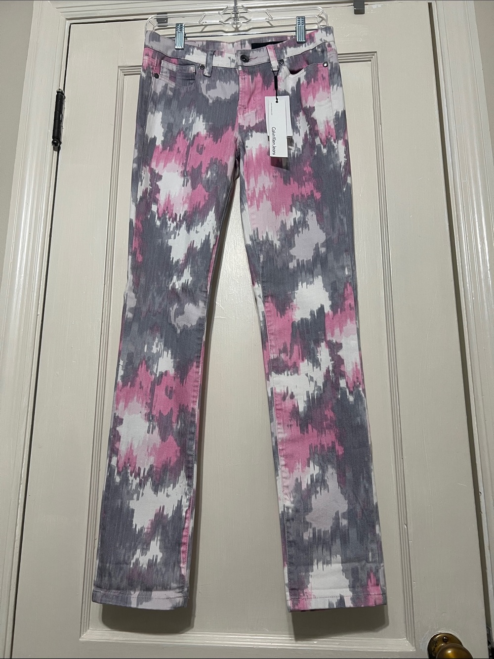 Calvin Klein Pink & Gray Abstract Print Slim Jeans